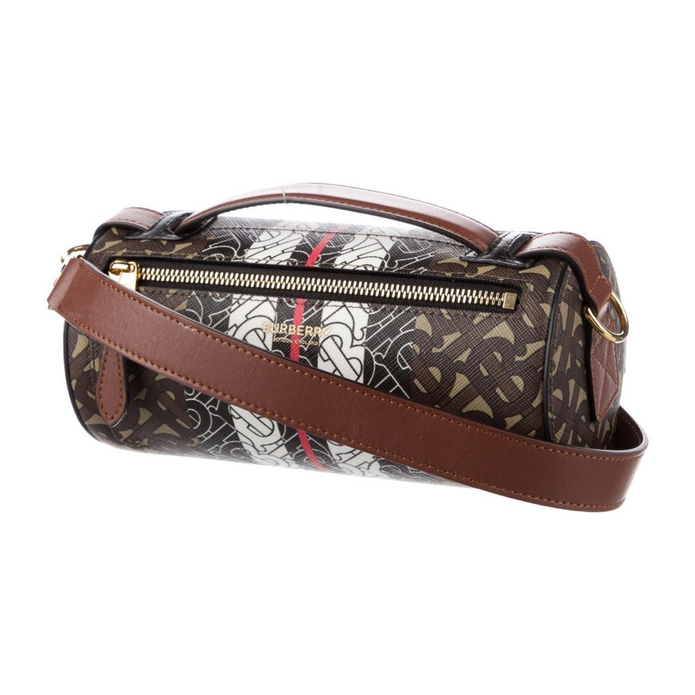 Burberry Brown Monogram Barrel Shoulder Bag with Red & White Stripe